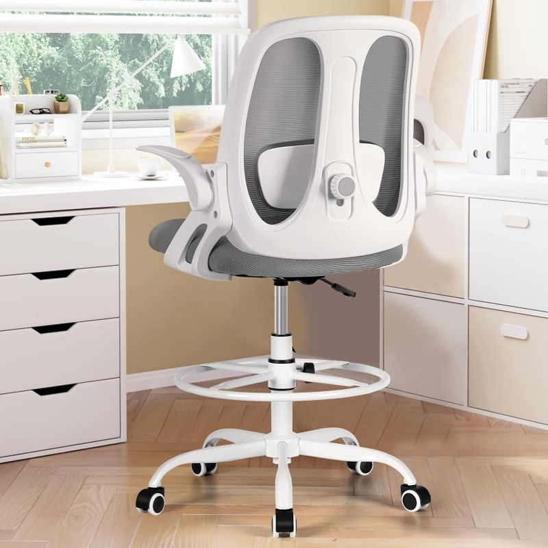 Photo 1 of Razzor Drafting Chair Tall Ergonomic Office Chair Standing Desk Stool Chair with Adjustable Lumbar Support and Footrest Ring Executive Computer Chair