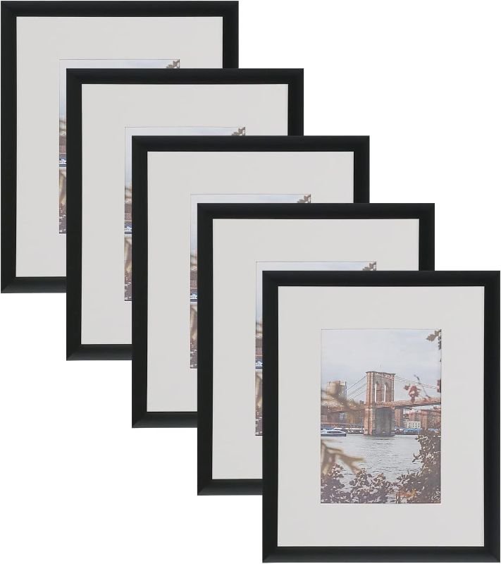 Photo 1 of *Damaged* 11x17 Picture Frame Set Of 5, Display Pictures 9x15 with Mat or 11x17 Without Mat, Suitable For Hanging Wall Gallery Photo Frame (Matte Black)