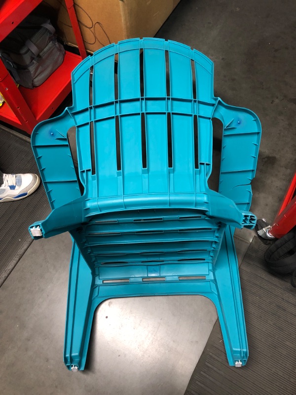 Photo 4 of *Damaged* Style Selections Patio Conversation Stackable Teal Resin Frame Stationary Adirondack Chair(s) with Solid Seat