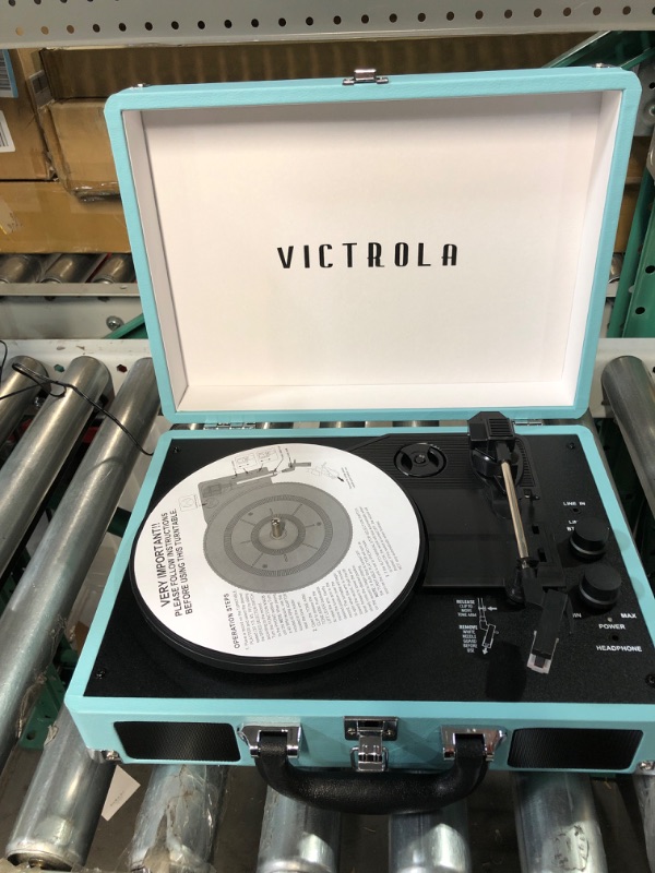 Photo 3 of *Non-Functional* Victrola Vintage 3-Speed Bluetooth Portable Suitcase Record Player with Built-in Speakers | Upgraded Turntable Audio Sound| Includes Extra Stylus | Turquoise, Model Number: VSC-550BT