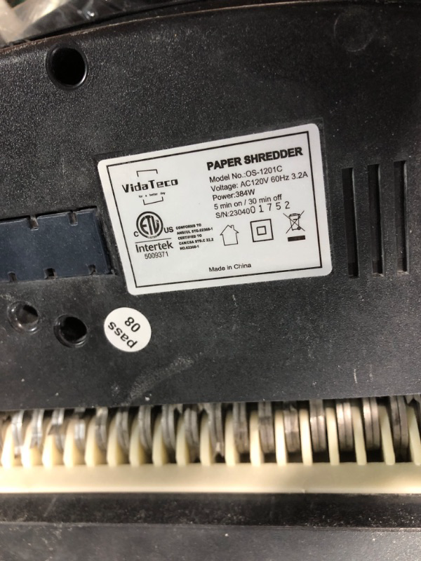 Photo 4 of ***NOT FUNCTIONAL - DOES NOT POWER ON - FOR PARTS ONLY - NONREFUNDBALE***
Paper Shredder,VidaTeco 14-Sheet Cross-Cut Shredder