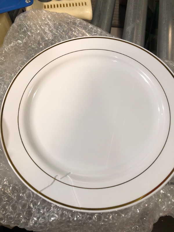 Photo 2 of ** SOME PLATES CRACKED** 
FOCUSLINE 350 Piece Disposable Gold Dinnerware Set