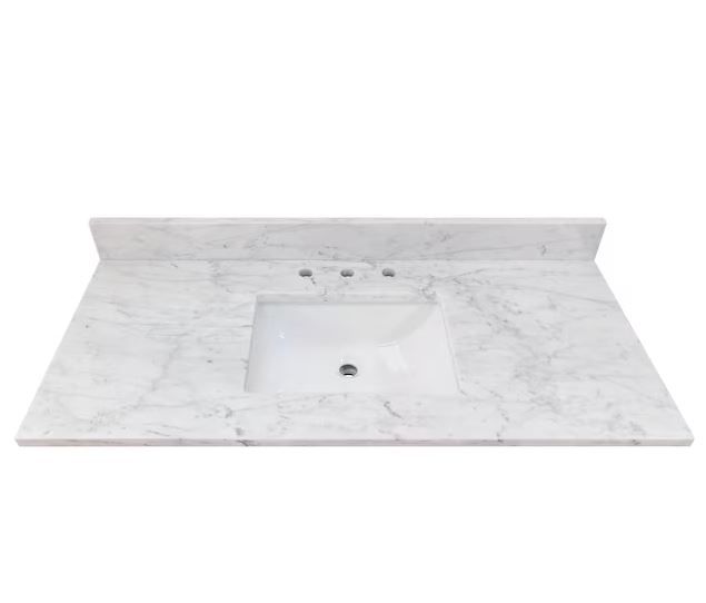 Photo 1 of **DAMAGE TO TOP**
allen + roth Natural Carrara marble 49-in White Natural Marble Undermount Single Sink 3-Hole Bathroom Vanity Top