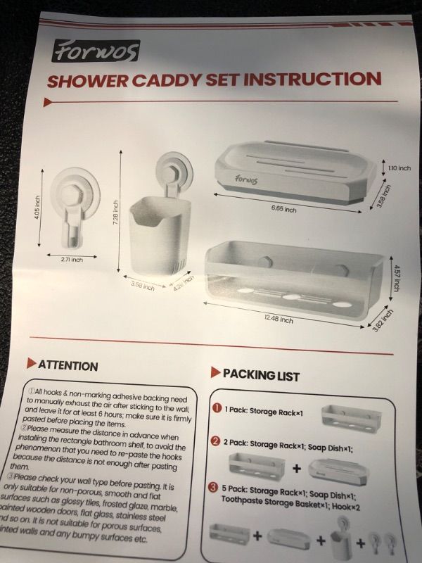 Photo 1 of **MISSING PIECES**
FORWOS Shower Caddy, Bathroom Shower Organizer