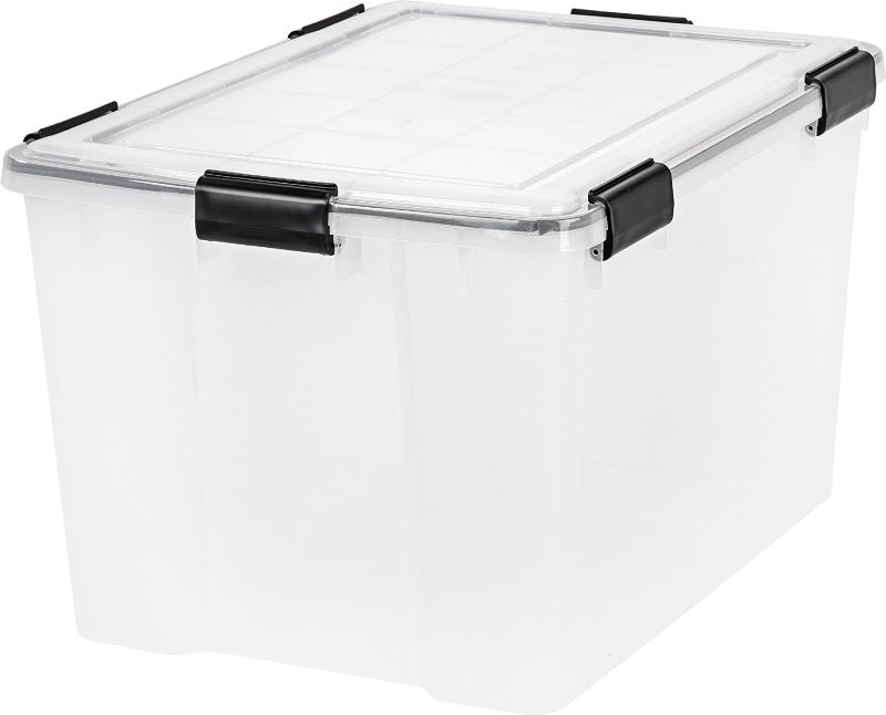 Photo 1 of **DAMAGE TO CORNER**
AIRIS USA 74 Quart WEATHERPRO Plastic Storage Box with Durable Lid and Seal and Secure Latching Buckles