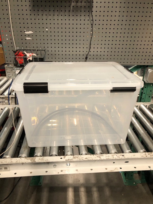 Photo 2 of **DAMAGE TO CORNER**
AIRIS USA 74 Quart WEATHERPRO Plastic Storage Box with Durable Lid and Seal and Secure Latching Buckles