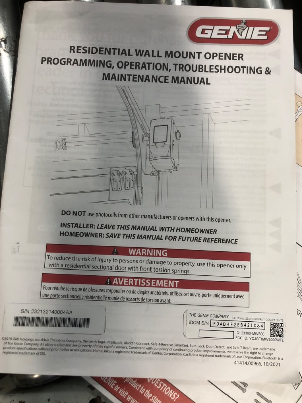 Photo 5 of ***NOT FUNCTIONAL - FOR PARTS ONLY - SEE COMMENTS - NONREFUNDABLE***
aGenie B6172H Wall Mount Smart Garage Door Opener, DC Motor Lifts up to 14ft high 850lbs, Black