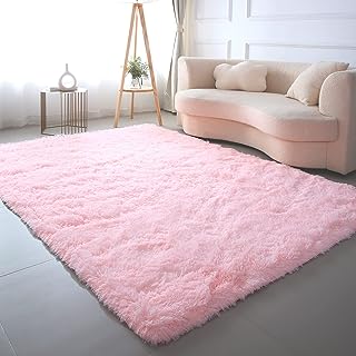 Photo 1 of CAIYUECS Fluffy Pink Rug for Girls Bedroom,5x7 Feet Ultra Soft Faux Fur Shag Rugs for Living Room,Modern Indoor Plush Fuzzy Carpets for Kids Nursery Dorm Room Decor
