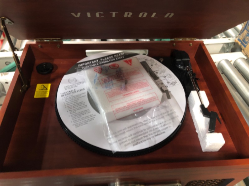 Photo 2 of Victrola Nostalgic 6-in-1 Bluetooth Record Player & Multimedia Center with Built-in Speakers - 3-Speed Turntable, CD & Cassette Player, FM Radio | Wireless Music Streaming | Mahogany Mahogany Entertainment Center