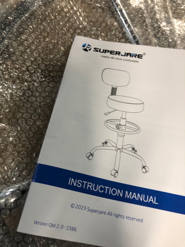 Photo 1 of SUPERJARE Drafting Chair with Back, Adjustable Foot Rest Rolling Stool, Multi-Purpose Office Desk Chair, Thick Seat Cushion for Home Bar Kitchen Shop - Black