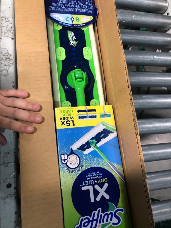 Photo 1 of Swiffer Sweeper Dry + Wet XL Sweeping Kit, 1 Sweeper, 8 Dry Cloths, 2 Wet Cloths XL Starter Kit (New!)