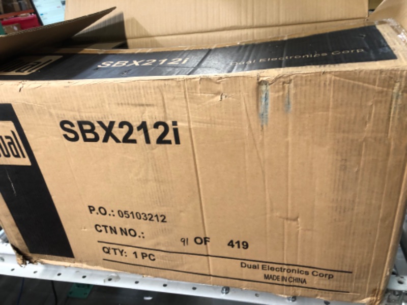Photo 1 of Dual Electronics SBX212i 12-inch illumiNITE High Performance Studio Enclosed Subwoofers with 1,200 Watts of Peak Power & 41-Ounce Magnets (2) 12” Subwoofers in Enclosure with Blue illumination