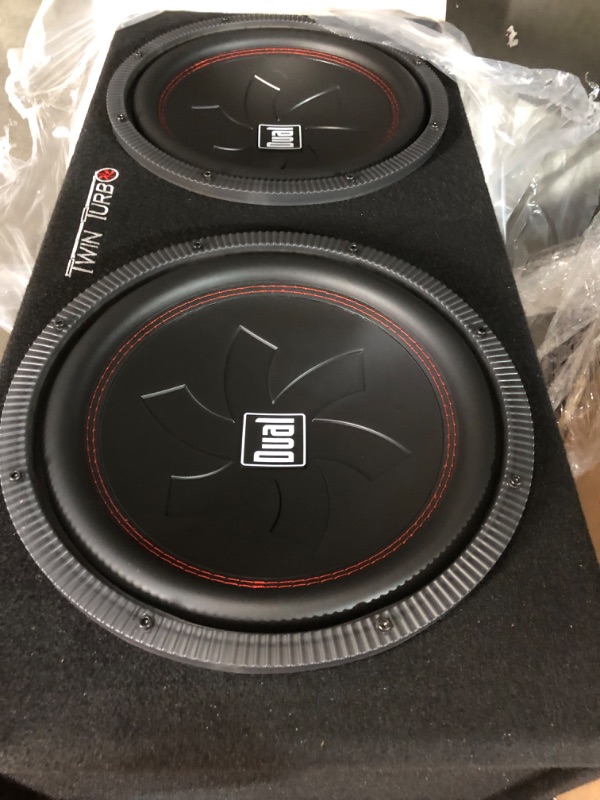 Photo 2 of Dual Electronics SBX212i 12-inch illumiNITE High Performance Studio Enclosed Subwoofers with 1,200 Watts of Peak Power & 41-Ounce Magnets (2) 12” Subwoofers in Enclosure with Blue illumination