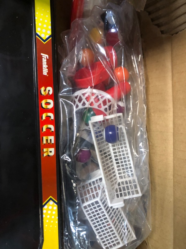 Photo 2 of *** MINOR DAMAGE*** ONE OF THE TRIGGERS FOR THE HOCKEY SIDE DOSNT WORK***
*UNKNOWN IF MISSING PIECES*
Franklin Sports Table Top Sports Game Set - 5-in-1 Sports Center Indoor Sports Games - Tabletop Soccer, Basketball, Hockey, Bowl