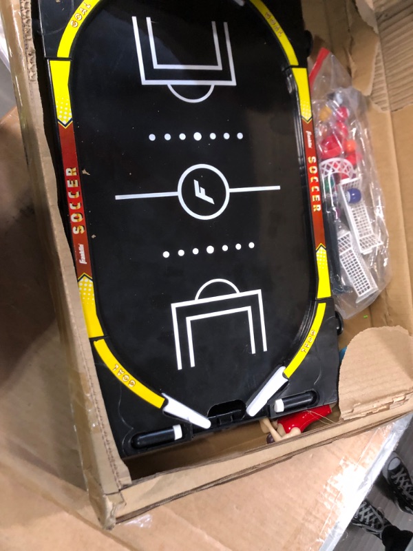 Photo 1 of *** MINOR DAMAGE*** ONE OF THE TRIGGERS FOR THE HOCKEY SIDE DOSNT WORK***
*UNKNOWN IF MISSING PIECES*
Franklin Sports Table Top Sports Game Set - 5-in-1 Sports Center Indoor Sports Games - Tabletop Soccer, Basketball, Hockey, Bowl