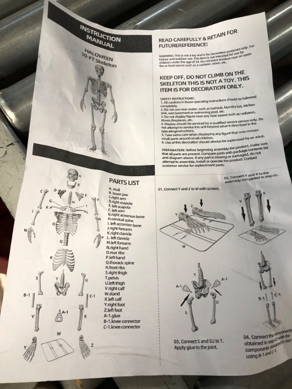 Photo 5 of ***USED - FOREARM BONES MISSING - OTHER PARTS LIKELY MISSING AS WELL***
Jenaai 10 ft Halloween Skeleton Decoration Full Size Body Outdoor Yard Skeleton with Light up Eyes