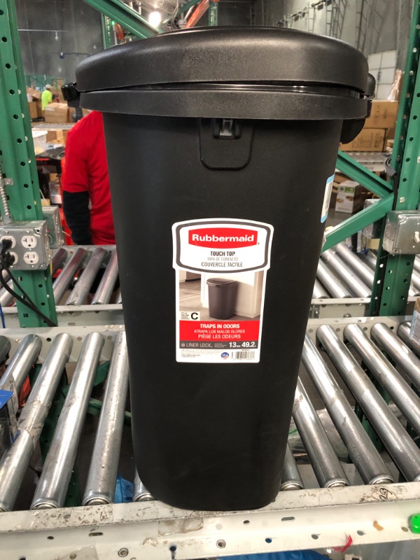 Photo 3 of **damaged**Rubbermaid Touch Top Lid Trash Can for Home, Kitchen, and Bathroom Garbage, 13 Gallon, Black Black Touch Top Trash Can