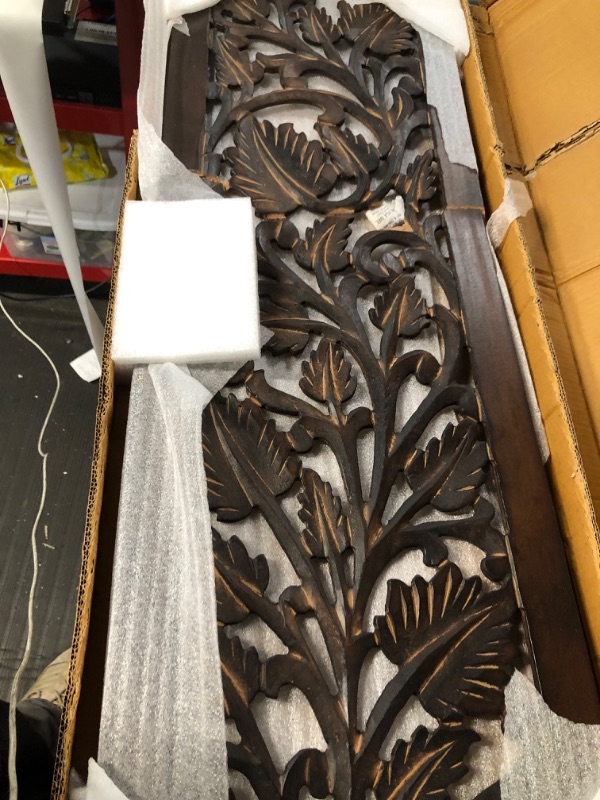 Photo 4 of **broken**Deco 79 Wood Floral Handmade Intricately Carved Acanthus Wall Decor, 12" x 1" x 36", Brown 12" x 1" x 36" Brown