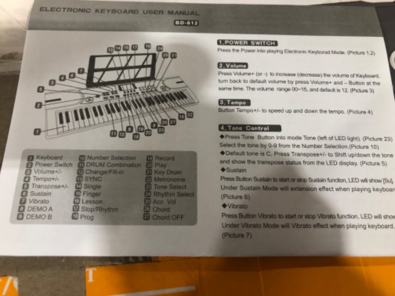 Photo 1 of **Missing items***61 keys piano keyboard, Electronic Digital Piano with Built-In Speaker Microphone, Sheet Stand and Power Supply, Portable Keyboard Gift Teaching for Beginners-Black