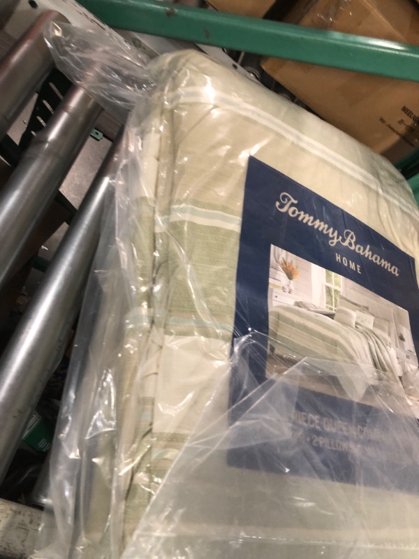 Photo 2 of Tommy Bahama - Queen Comforter Set, Reversible Cotton Bedding with Matching Shams & Bonus Throw Pillows, All Season Home Decor (Serenity Green, Queen) Queen Green/White