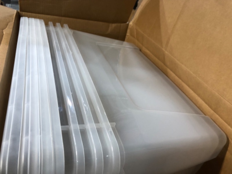 Photo 1 of **damaged**IRIS USA 91 Qt. Plastic Storage Container Bin with Secure Lid and Latching Buckles, 4 pack - Clear, Durable Stackable Nestable Organizing Tote Tub Box Toy General Organization Garage Extra Large Clear 91 Qt. - 4 Pack