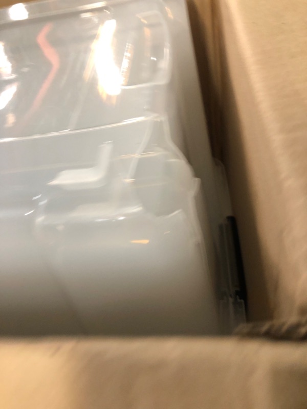 Photo 1 of **damaged**IRIS USA 91 Qt. Plastic Storage Container Bin with Secure Lid and Latching Buckles, 4 pack - Clear, Durable Stackable Nestable Organizing Tote Tub Box Toy General Organization Garage Extra Large Clear 91 Qt. - 4 Pack