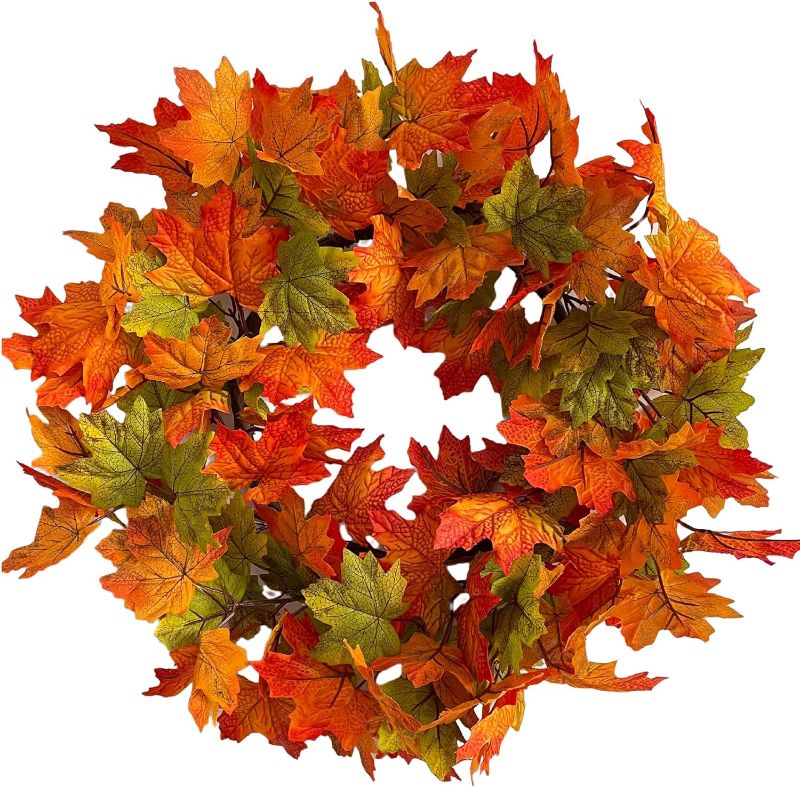 Photo 1 of 18" Fall Wreaths for Front Door with Maple Leaves, Fall Door Wreath Autumn Wreath for Thanksgiving Halloween Outdoor Indoor Farmhouse Party Holiday Porch Wall Window Home Decoration