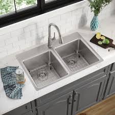 Photo 1 of **BENT CORNERS**
Elkay Greenwood Dual-mount 33-in x 22-in Satin Stainless Steel Double Equal Bowl 1-Hole Kitchen Sink