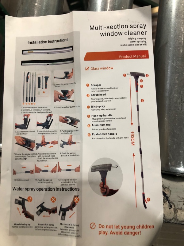 Photo 1 of Spray Window Squeegee Cleaner Tool, Baban 3-in-1 Window Washer Cleaning Kit with Extension Pole, 76 inch Extendable Window Washing Equipment for Indoor/Outdoor High Glass Windows