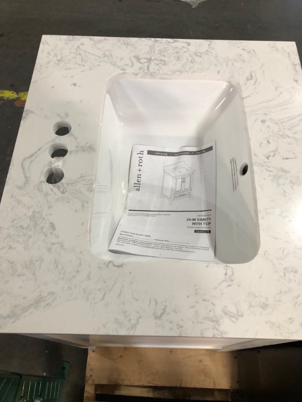 Photo 4 of **damaged**allen + roth Crest Hill 24-in White Undermount Single Sink Bathroom Vanity with Engineered Carrara Marble Top