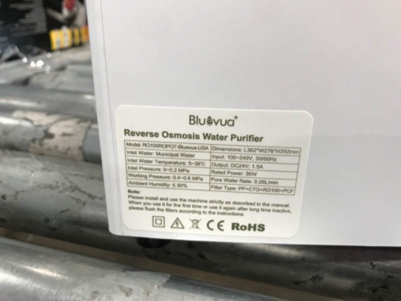 Photo 8 of *see notes*
Bluevua RO100ROPOT Reverse Osmosis System Countertop Water Filter, 4 Stage Purification, Counter RO Filtration, 2:1 Pure to Drain, Purified Tap Water, Portable Water Purifier for Home
