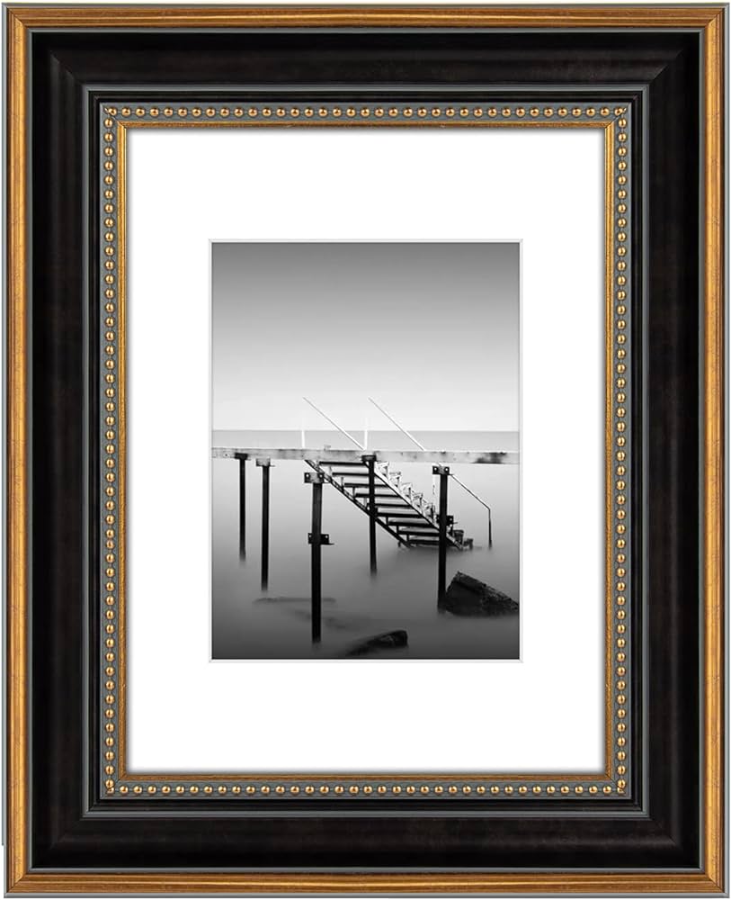 Photo 1 of Space Art Deco, 9x12 Picture Frame with Mat for 6x8 Photo or Display 9x12 Photo Without Mat, Shatter Resistant Glass Wall Mounting (Ornate Gold/Black)