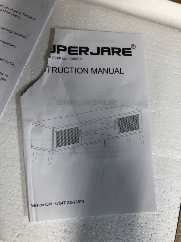 Photo 2 of **SEE NOTES/NON-REFUNDABLE FOR PARTS**
SUPERJARE Boho TV Stand for 55 Inch TV, Rattan TV Console