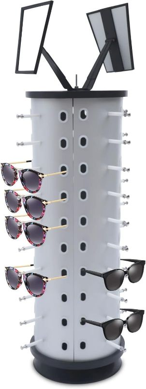 Photo 1 of 360 Rotating Sunglass Display Rack 44 Pairs Eye Glasses Display Stand Rotating Eyewear Holder Stand Sunglass Retail Display Stand with Mirror, Eyeglasses Display Stand for Multiple Glasses