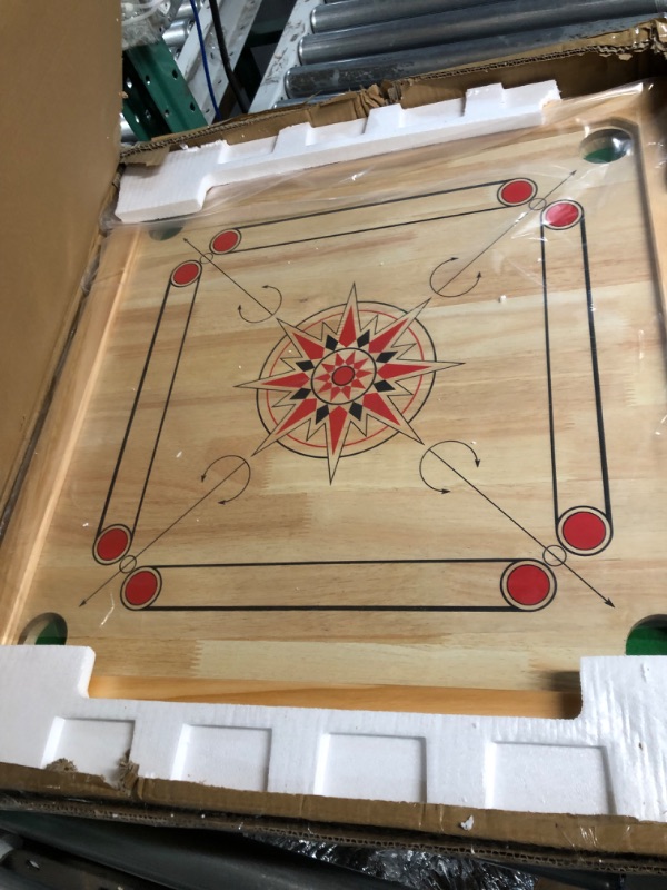 Photo 4 of Carrom Board Game Classic Strike and Pocket Table Game with Cue Sticks, Coins, Queen and Striker for Adults, Kids, Boys and Girls by Hey! Play!