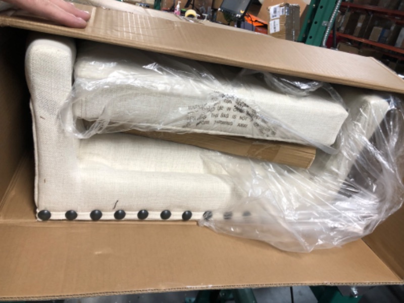 Photo 1 of ***USED - MISSING PARTS***
Restworld Fabric Arm Dining Chair,Tufted Upholstered High Back Nailed Trim with Untique Oak Wood Legs for Kitchen Restaurant Room Bedroom,Beige