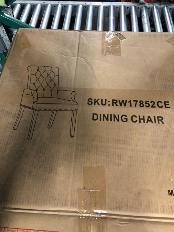 Photo 1 of ***USED - MISSING PARTS***
Restworld Fabric Arm Dining Chair,Tufted Upholstered High Back Nailed Trim with Untique Oak Wood Legs for Kitchen Restaurant Room Bedroom,Beige