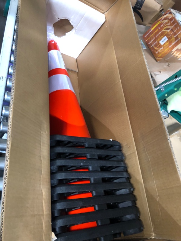 Photo 2 of (8 Cones) BESEA 28” inch Orange PVC Traffic Cones, Black Base Construction Road Parking Cone Structurally Stable Wearproof (28" Height) 01_28"(8 Cones)