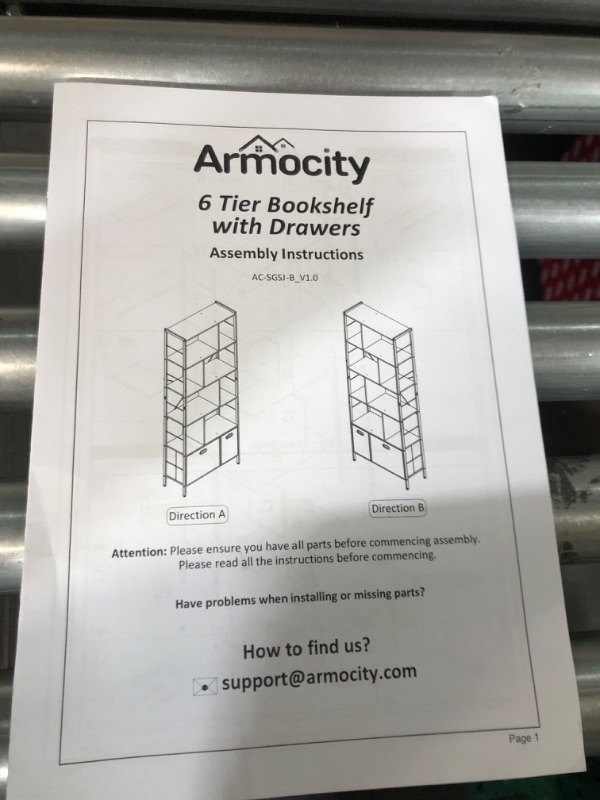 Photo 1 of armocity 74 Inch Tall Bookshelf, 6 Tier Bookcase with Drawers, Modern Book Shelf Display Standing Shelf Units with Storage, Wood and Metal Bookshelves for Living Room, Bedroom, Home Office, Black 6 Tier Black