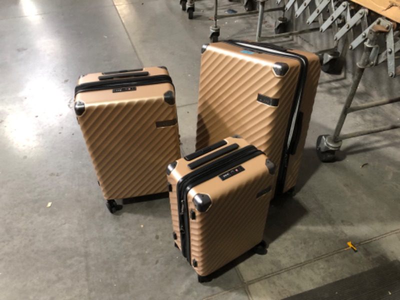 Photo 6 of ***DAMAGED - SCUFFED AND SCRAPED - ONE OF THE WHEELS ON THE LARGEST LUGGAGE PIECE IS MISSING***
LUGGEX All Expandable Hard Shell Luggage Sets with Spinner Wheels - 100% PC 3 Piece Suitcase Set - 4 Aluminum Corner for Hassle-Free Travel  20/24/28 SET Gun
