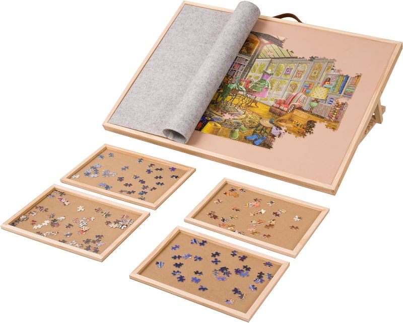 Photo 1 of (READ NOTES) Lavievert Adjustable Jigsaw Puzzle Board with 4 Sorting Trays & Cover, 6-Tilting-Angle Puzzle Easel with PU Handle for Adults, Portable Wooden Puzzle Table with Non-Slip Surface for Up to 1500 Pieces 1500 Pieces with 4 Drawers