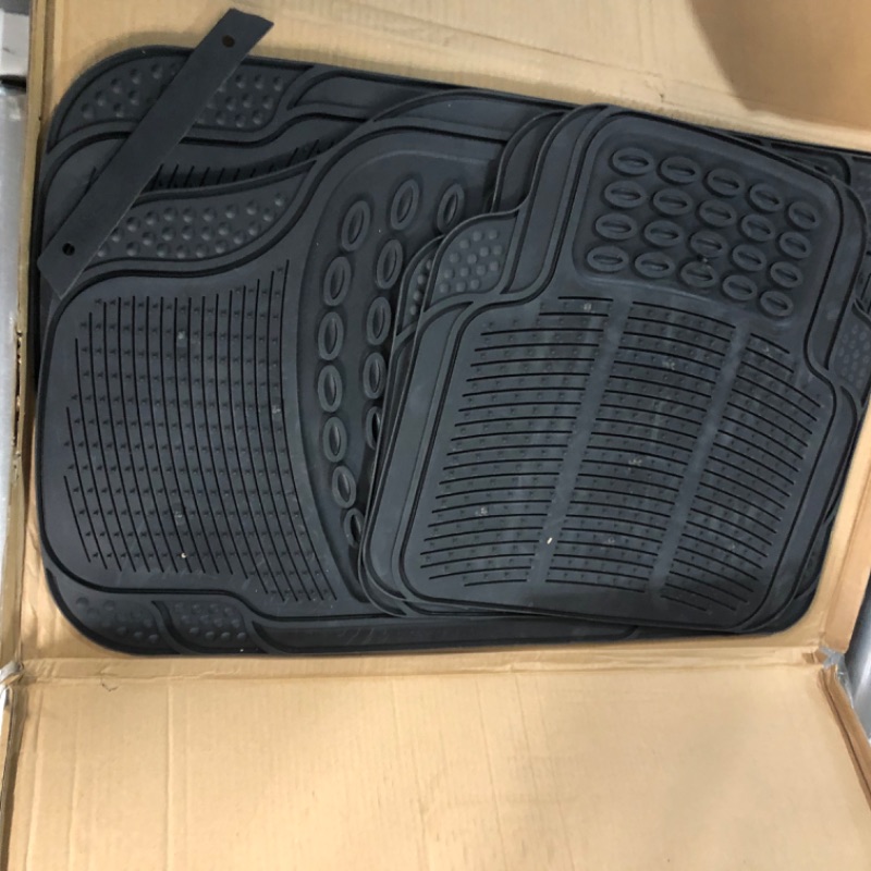 Photo 2 of BDK All Weather Rubber Floor Mats for Car SUV & Truck - 4 Pieces Set (Front & Rear), Trimmable, Heavy Duty Protection Black