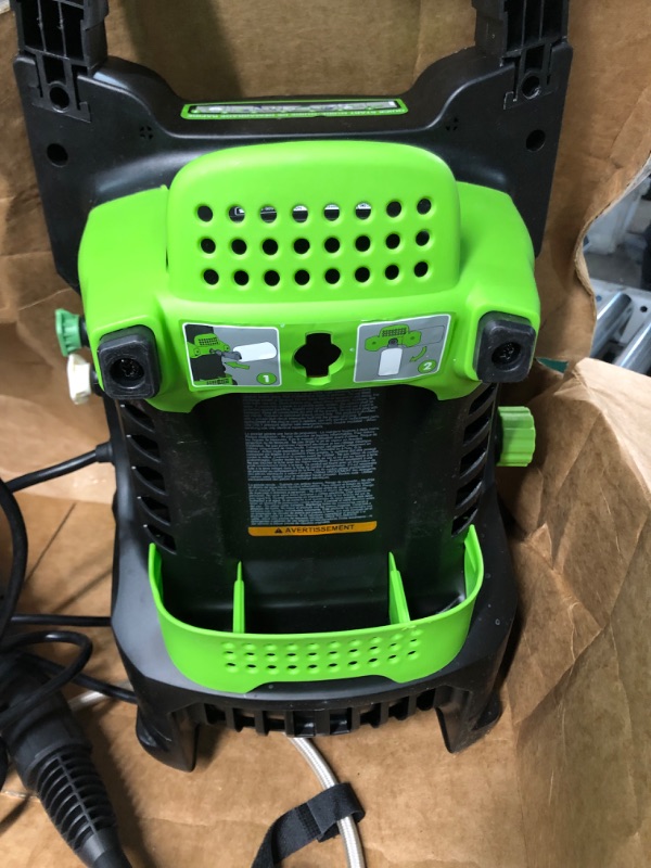 Photo 3 of ***Parts Only***Greenworks 1600 PSI 1.2 GPM Pressure Washer (Upright Hand-Carry) PWMA Certified