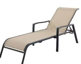 Photo 1 of **MINOR DAMAGE PREV USED DIRTY**
Style Selections Pelham Bay Stackable Black Steel Frame with Tan Sling Seat