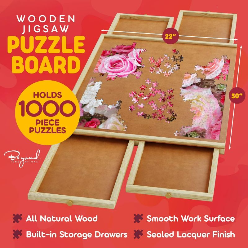 Photo 4 of ( USED READ FULL POST) 1000 Piece Wooden Jigsaw Puzzle Board - 4 Drawers, Rotating Puzzle Table | 30” X 22"