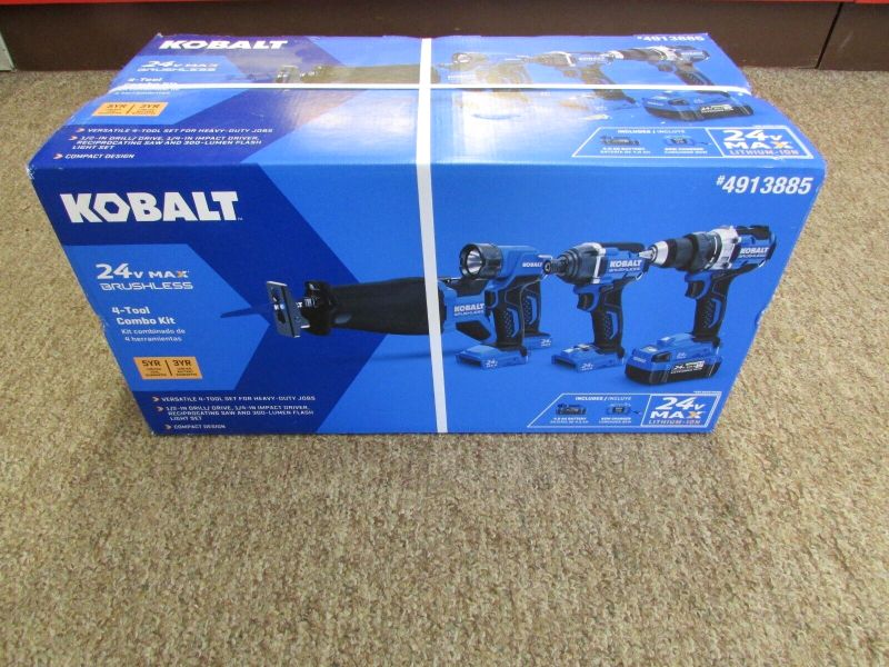 Photo 1 of Kobalt 24V Li-Ion Cordless Brushless 4-Tool Combo Kit