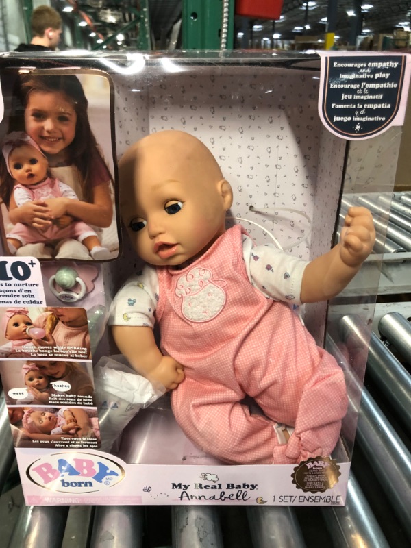 Photo 2 of Baby Born My Real Baby Doll Annabell - Blue Eyes: Realistic Soft-Bodied Baby Doll Ages 3 & Up, Sound Effects, Drinks & Wets, Mouth Moves, Cries Real Tears, Eyes Open & Close, Pacifier