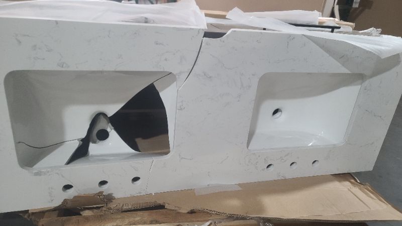 Photo 1 of ***parts only nonrefundable****  see pictures*****allen + roth Kennilton 60-in Gray Oak Undermount Double Sink Bathroom Vanity with White Carrera Engineered Stone Top
