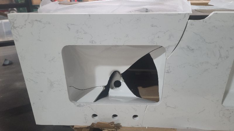 Photo 1 of ***parts only nonrefundable****  see pictures*****allen + roth Kennilton 60-in Gray Oak Undermount Double Sink Bathroom Vanity with White Carrera Engineered Stone Top
