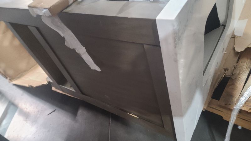 Photo 1 of ***parts only nonrefundable****  see pictures*****allen + roth Kennilton 60-in Gray Oak Undermount Double Sink Bathroom Vanity with White Carrera Engineered Stone Top